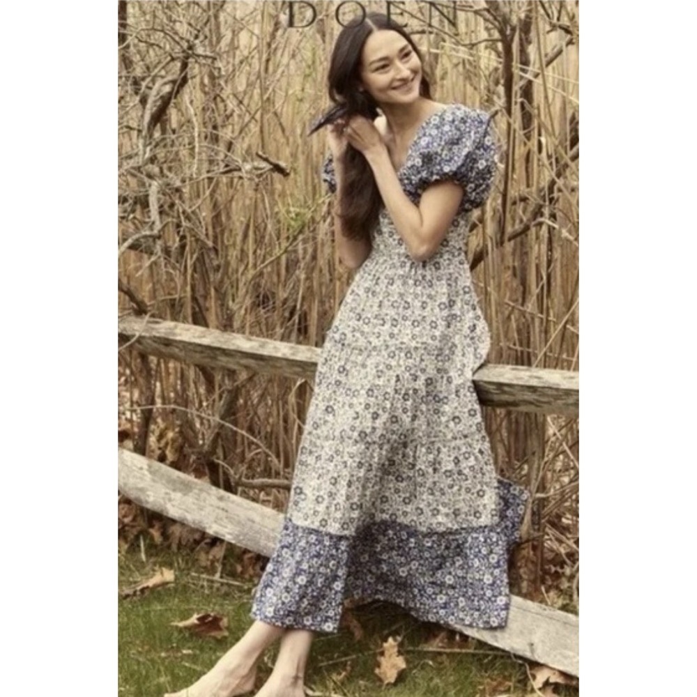 DOEN Simonetta Floral Puff Sleeve Cotton Maxi Dress